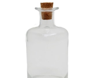 Clear Glass Round Vintage Style Thick Bottom Medicine Apothecary Jar / Bud Bottle with Cork Height = 5.75 in