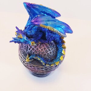 Blue Dragon Trinket Box Egg Shaped Jewelry Stash Box image 3