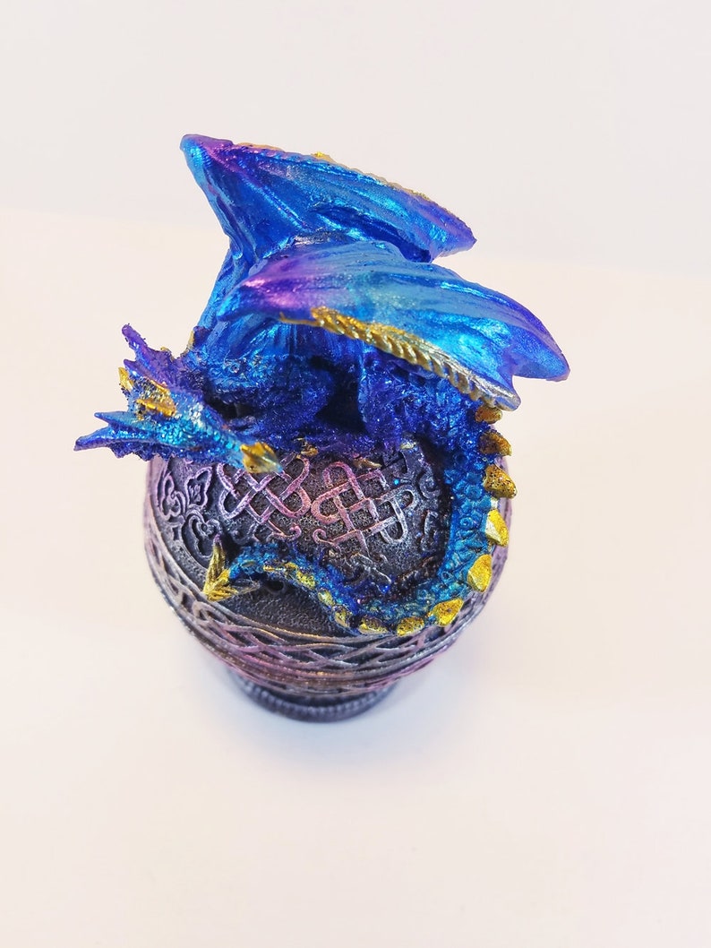 Blue Dragon Trinket Box Egg Shaped Jewelry Stash Box image 3