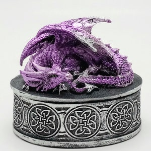 Purple Dragon Trinket Box Oval Shaped Jewelry Stash Box H = 4 Inch