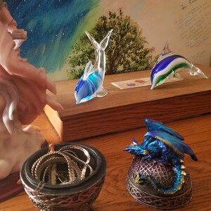 Blue Dragon Trinket Box Egg Shaped Jewelry Stash Box image 5