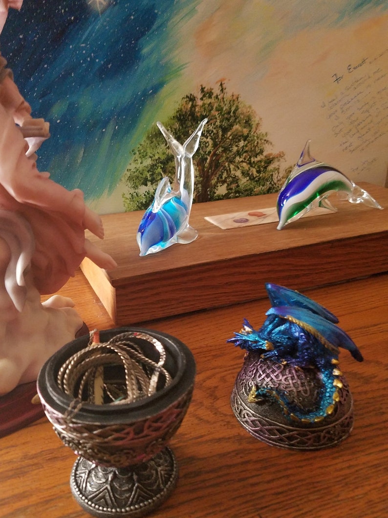 Blue Dragon Trinket Box Egg Shaped Jewelry Stash Box image 5
