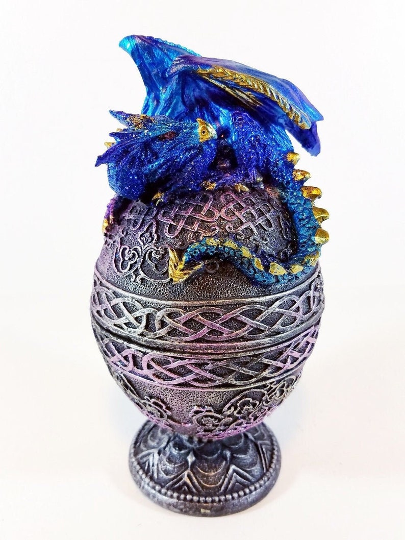 Blue Dragon Trinket Box Egg Shaped Jewelry Stash Box image 1