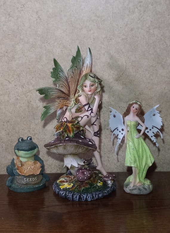 Green Forest Fairy Pixie Sitting on Mushroom 8 Inches - Etsy
