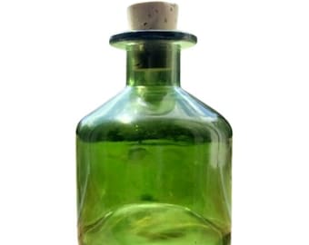 Green Glass Vase Round Diffuser with Cork - 5 Inch Apothecary Bottle