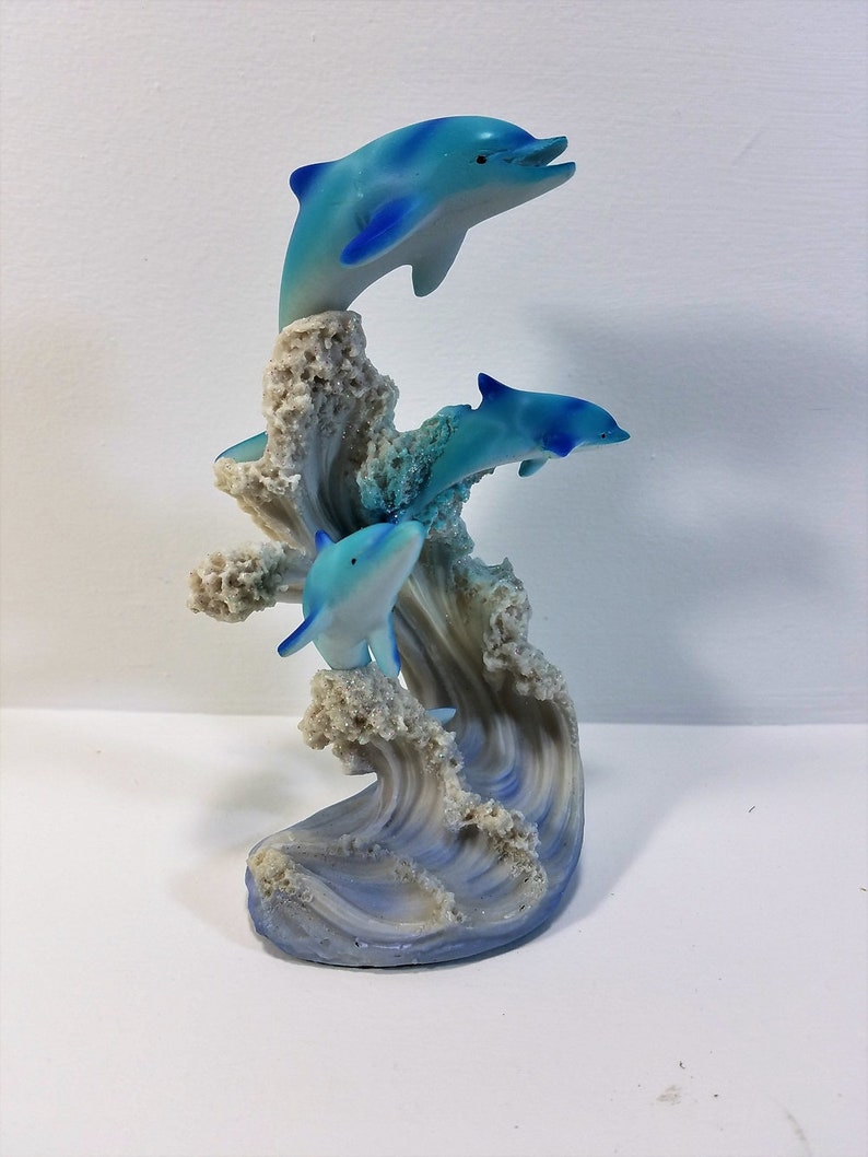 Marine Life Three Dolphins Figurine Statue H 6.25 inch image 1