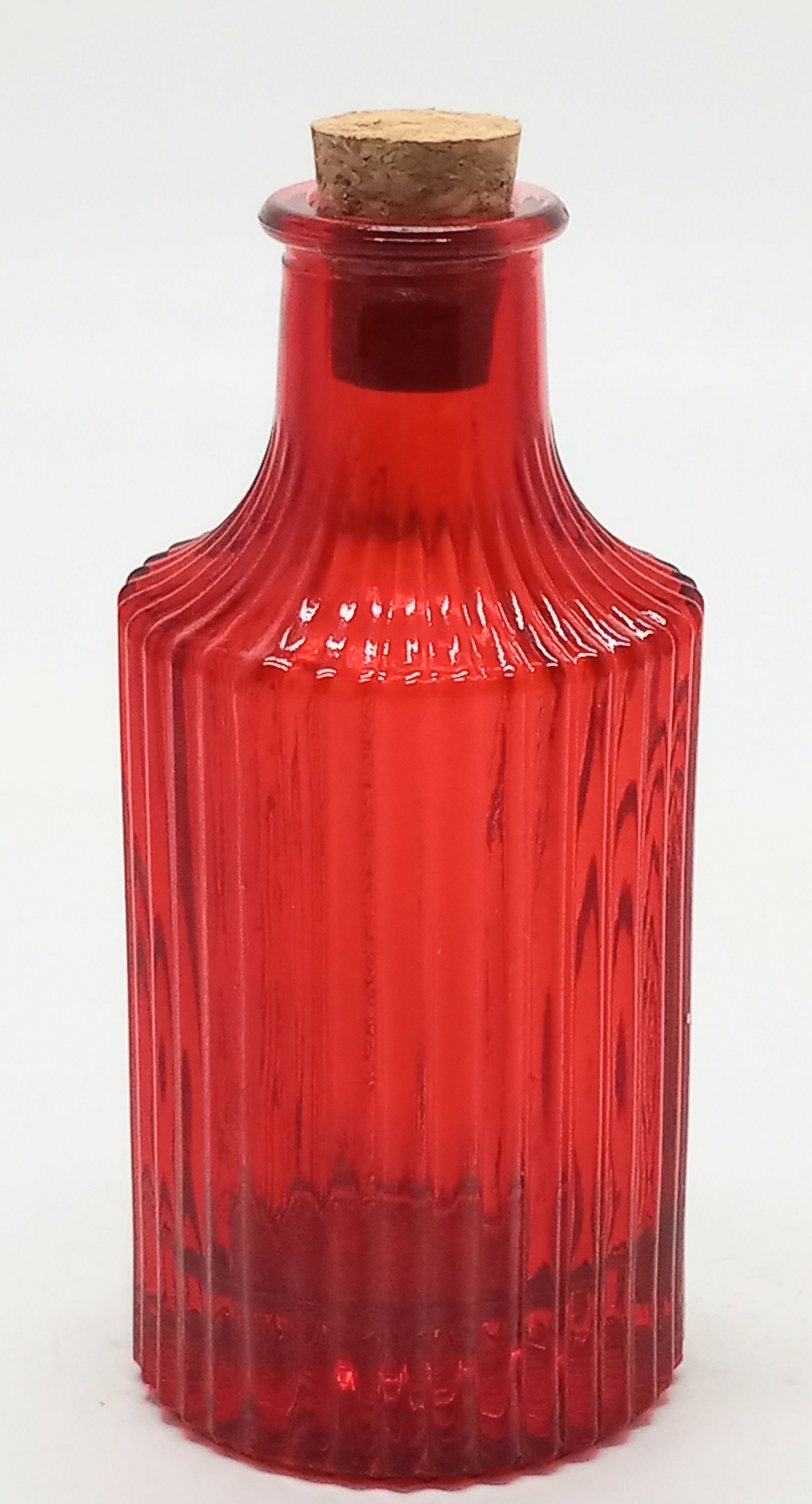 Red Colored Ribbed Glass Vase Vintage Style Collectible Bottle H = 5.5 ...