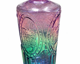 Blue Green Two Tone to Purple Colored Glass Vintage Style Bottle Height = 5.5 in