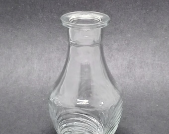 Small Clear Glass Wave Design Collectible Round Bud Vase H = 5.5 inches Vintage Style Jar