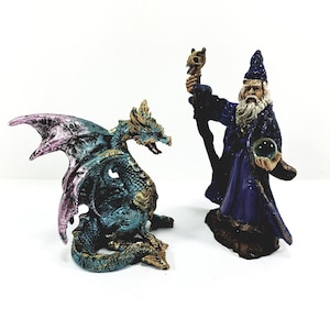 Wizard Dragon Trainer with Dragon Collectible Fantasy Figurine Mini Statue Set