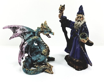 Wizard Dragon Trainer with Dragon Collectible Fantasy Figurine Mini Statue Set