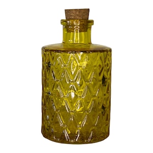 Diamond Cut Yellow Glass Apothecary Jar with Cork