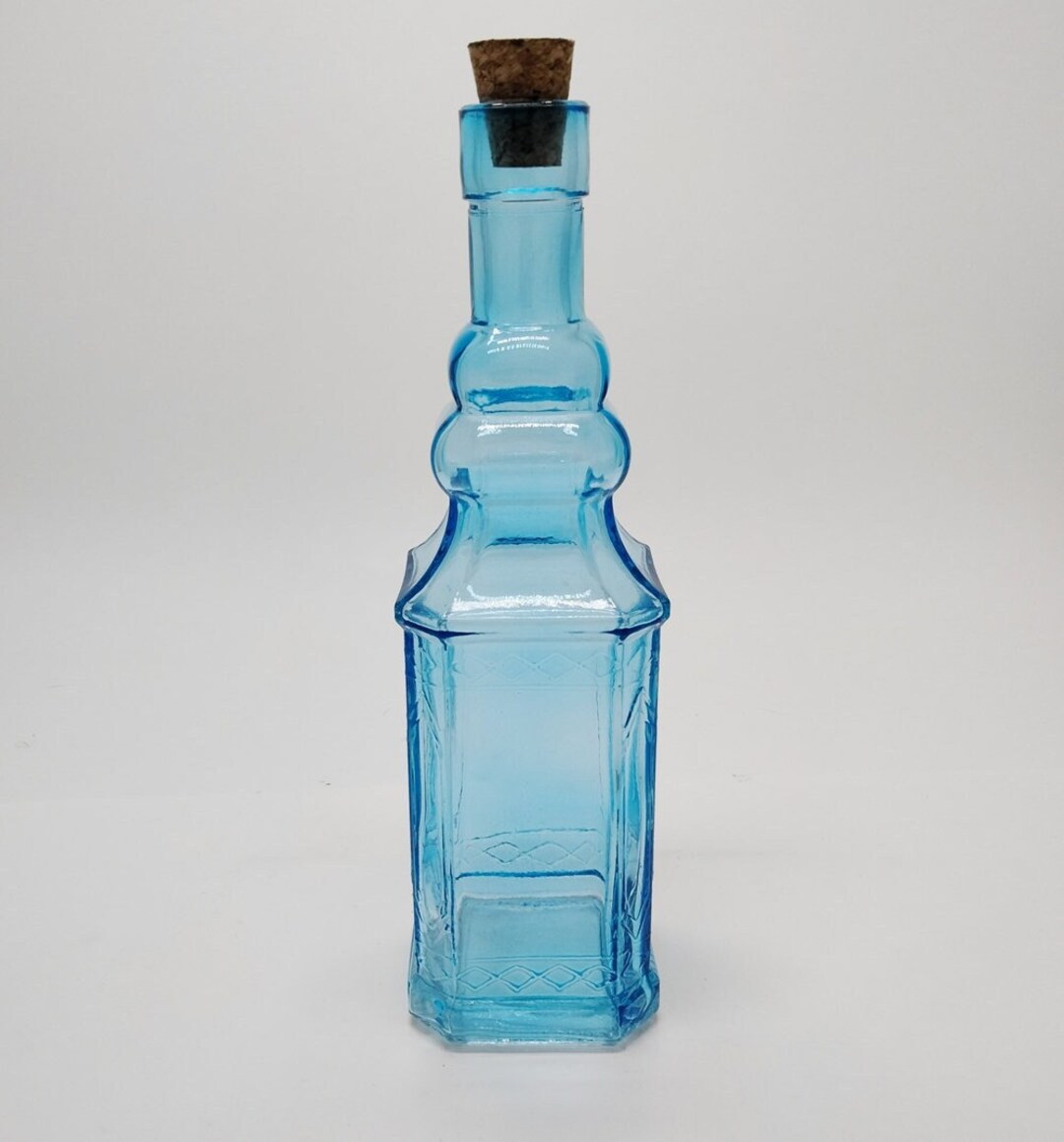 Teal Blue Colored Glass Square Vintage Style Decanter / Bottle H 9.5 ...