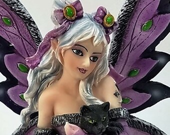 fairy shop Purple Fairy Kneeling With Black Cat Collectible - Etsy