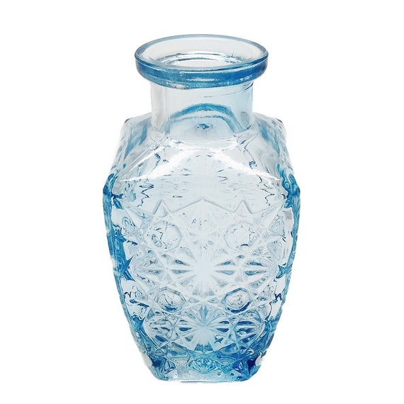 Blue Star Cut Glass Bud Vase: Vintage Style Decorative Jar