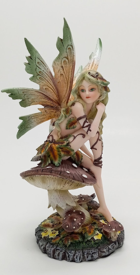 Green Forest Fairy Pixie Sitting on Mushroom 8 Inches - Etsy