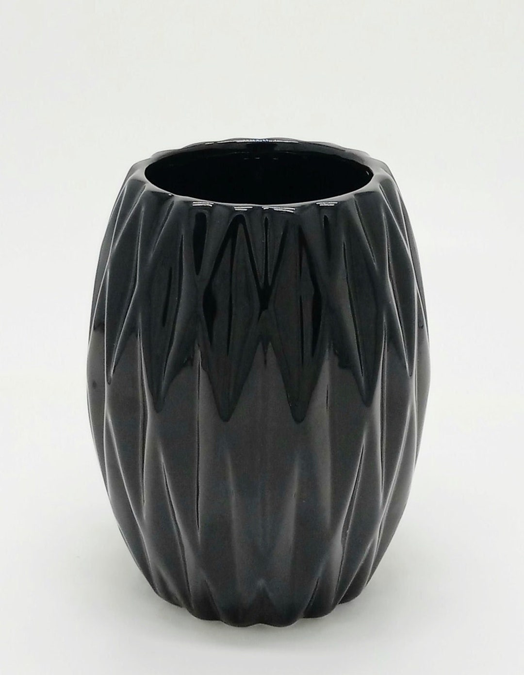 Black Ceramic Flower Vase H-6 in / Vintage Design Collectible - Etsy