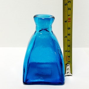 Blue / Teal Colored Glass Square Bud Vase H 4.25 in Vintage Style Apothecary Jar image 2