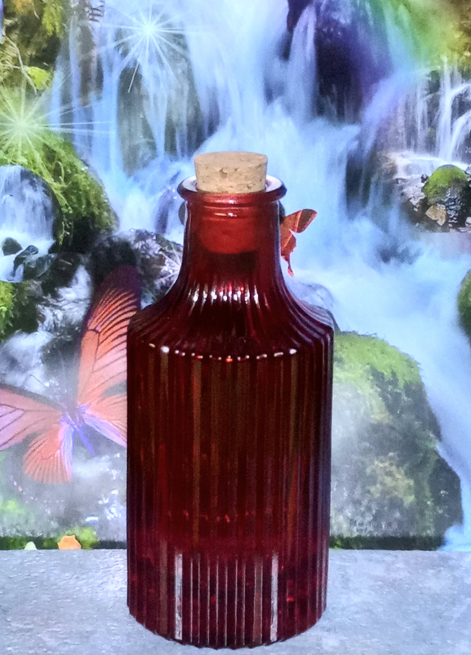 Red Colored Ribbed Glass Vase Vintage Style Collectible Bottle H = 5.5 ...