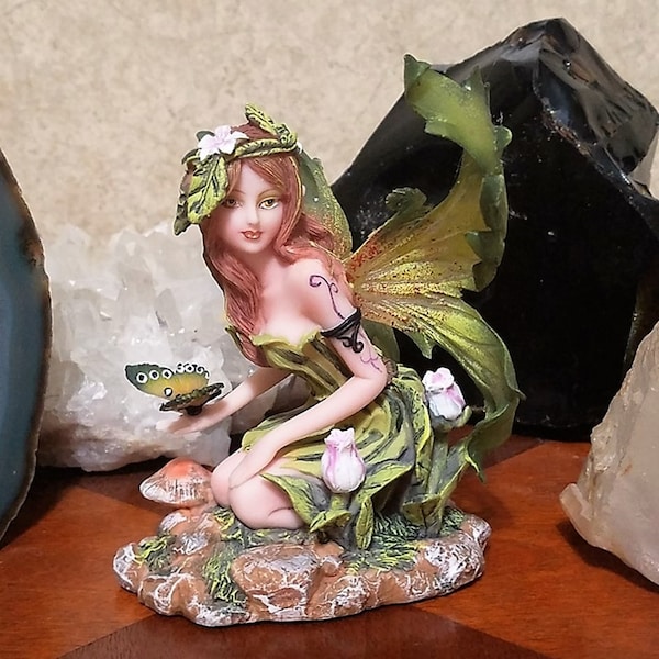 Green/Orange Forest Fairy with Butterfly Figurine