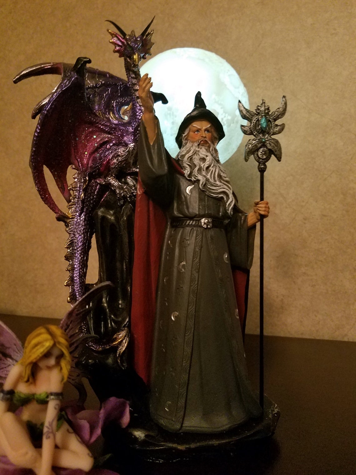 Wizard Magician Collectible Figurine Statue With Dragon Etsy