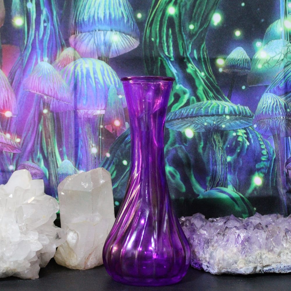 Purple/ Pink/ Fuchsia Colored Twisted Glass Vase H = 6 Inch in
