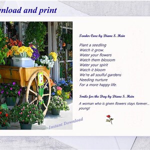 Druckbare Grußkarte, Blumenwagen, Sofort Download, Blumen, Gedicht, Poesie, Hellocard, Fotografie, Smile for the Day, Wandkunst, Dekor