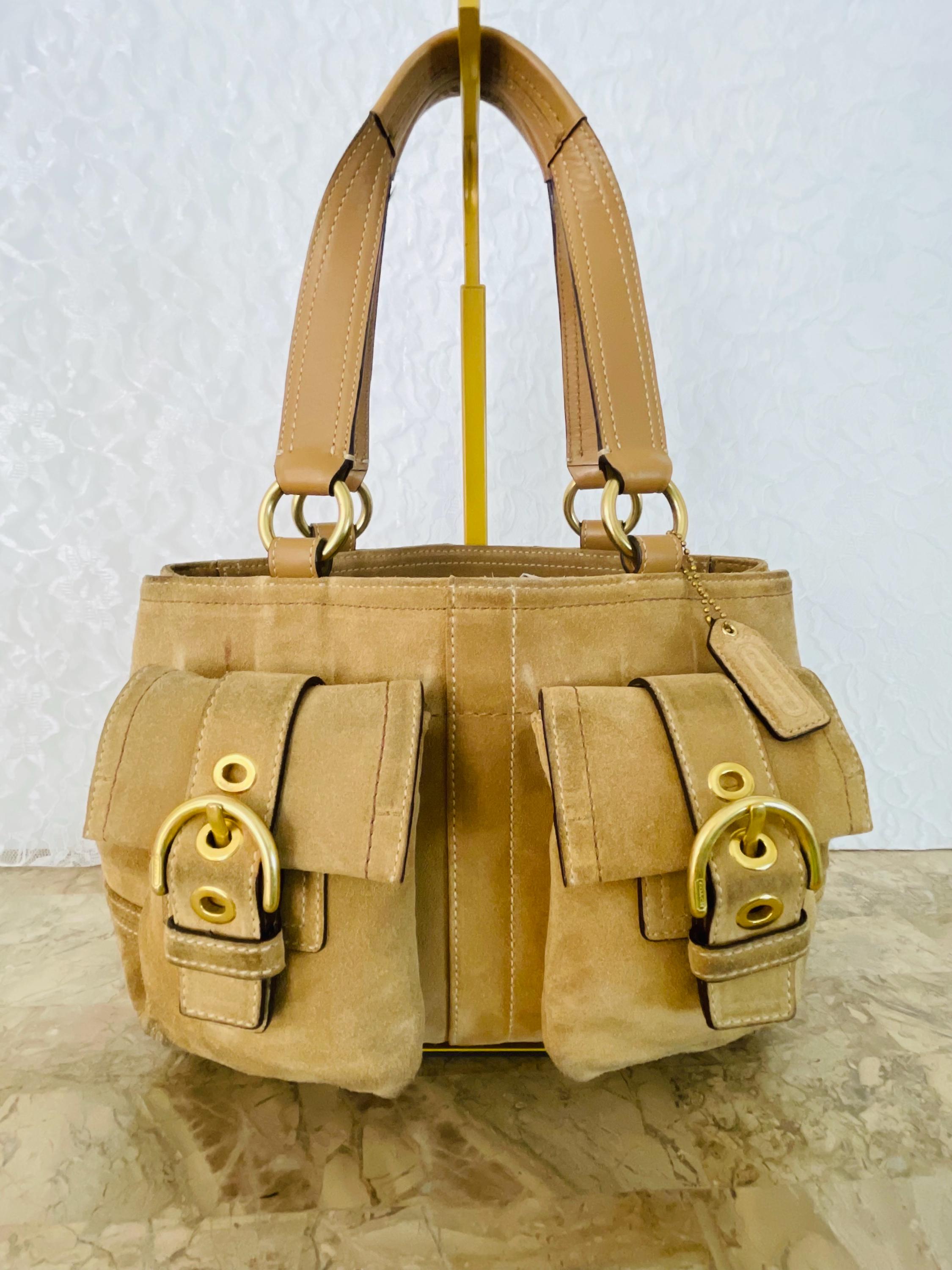Rare Coach 8A22 Classic Soho Tan Suede Leather Double Pocket