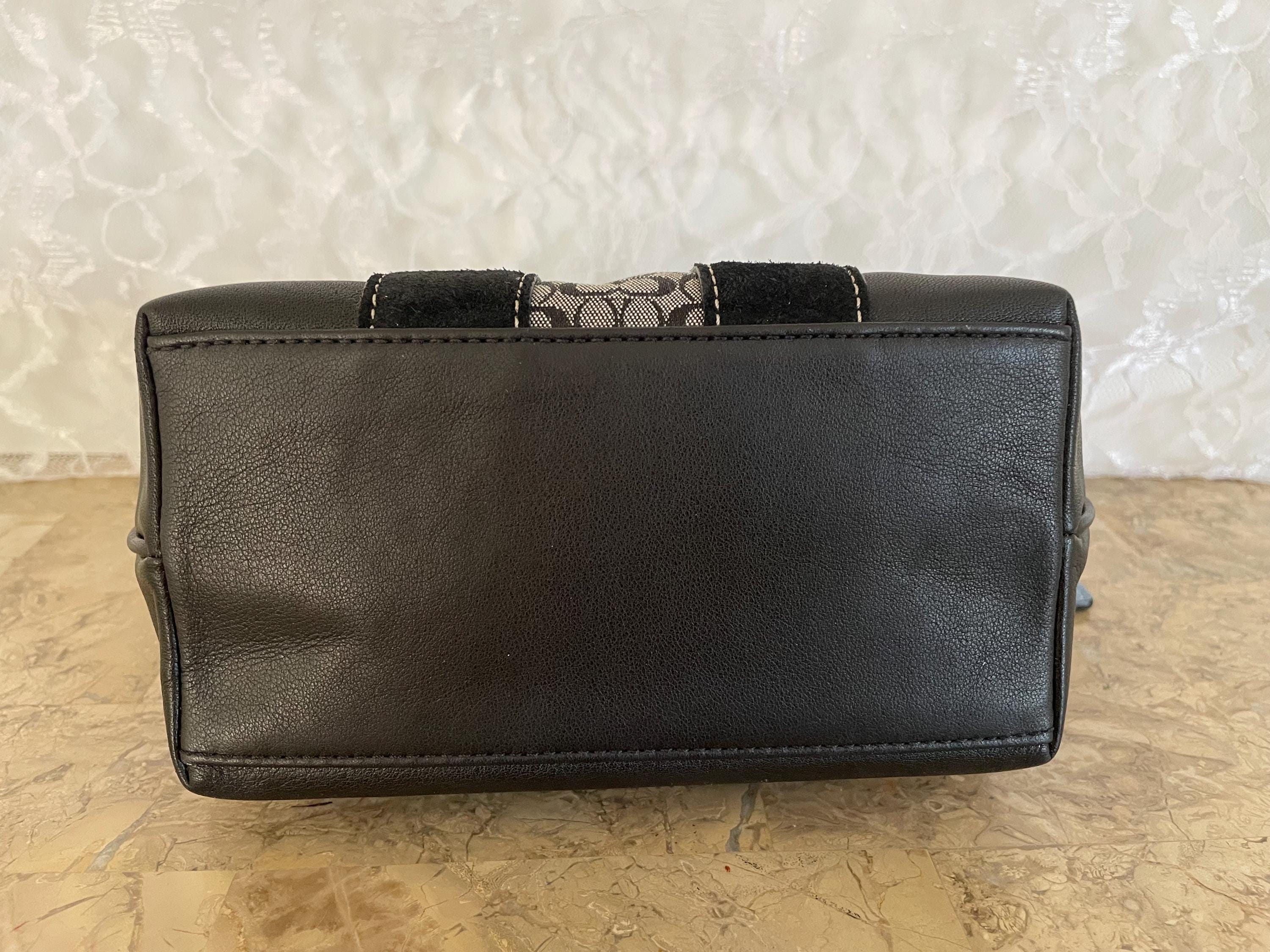 Vtg COACH Signature Black Canvasy / Leather Suede Fabric Y2K Demi 