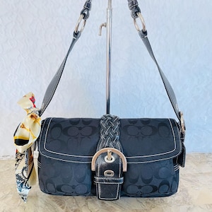 Vintage Y2K Coach Soho Flap black canvas braided Shoulder