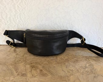 Vtg Coach city bag leather black fanny pack belt bag 0515