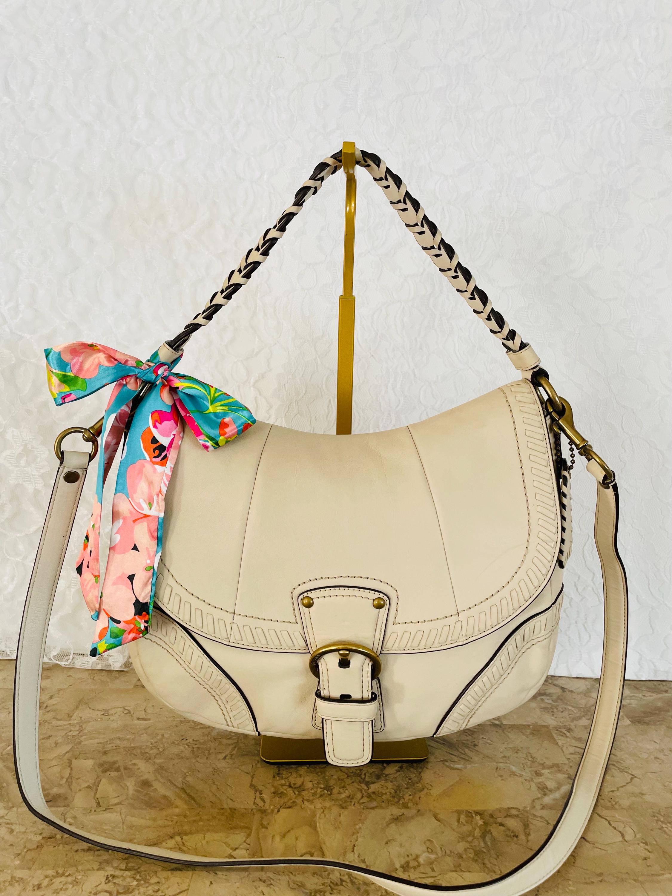 Coach Poppy Cream Leather Whipstitch Hobo Shoulder Bag 19004