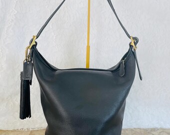 Vintage Coach Bottle Green Leather Duffle Sac Feed Bag