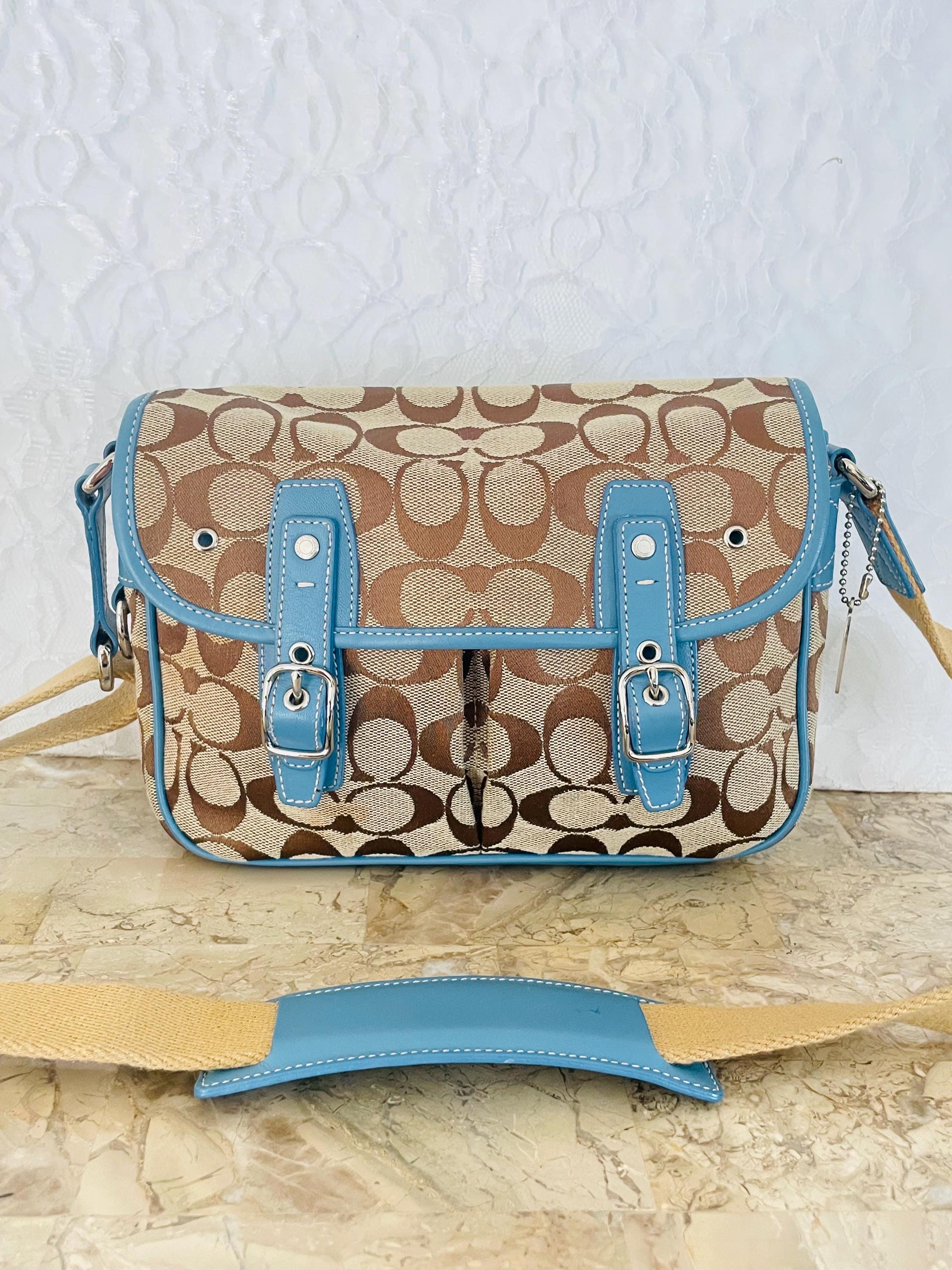 Coach Signature Satchel Field Bag 6849 Small Blue & Khaki 