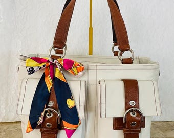 COACH ボディバッグ ブラウン ホワイト Coach LARGE F06468 White/brown Leather Soho Double Front Pocket
