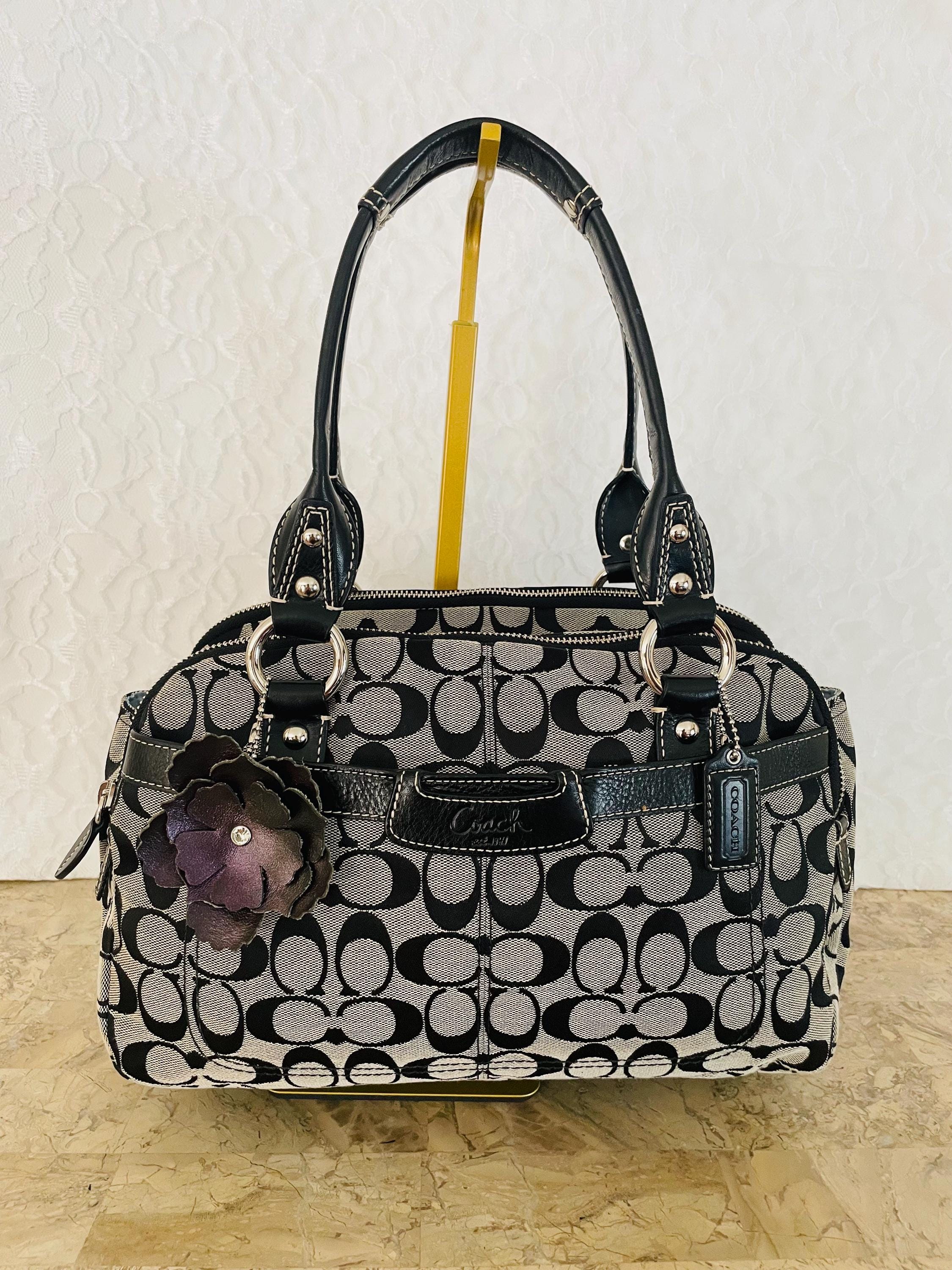 Vtg COACH Penelope canvas/jacquard black gray leather Satchel Bag F14695 shoulder bag