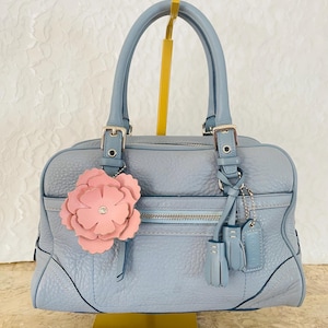 Vintage Coach Hampton Y2K Light Blue Pebble Leather Shoulder Bag 