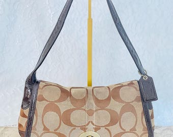 Coach 11602 canvas/leather Signature Classic Shoulder Bag - Tan & Brown