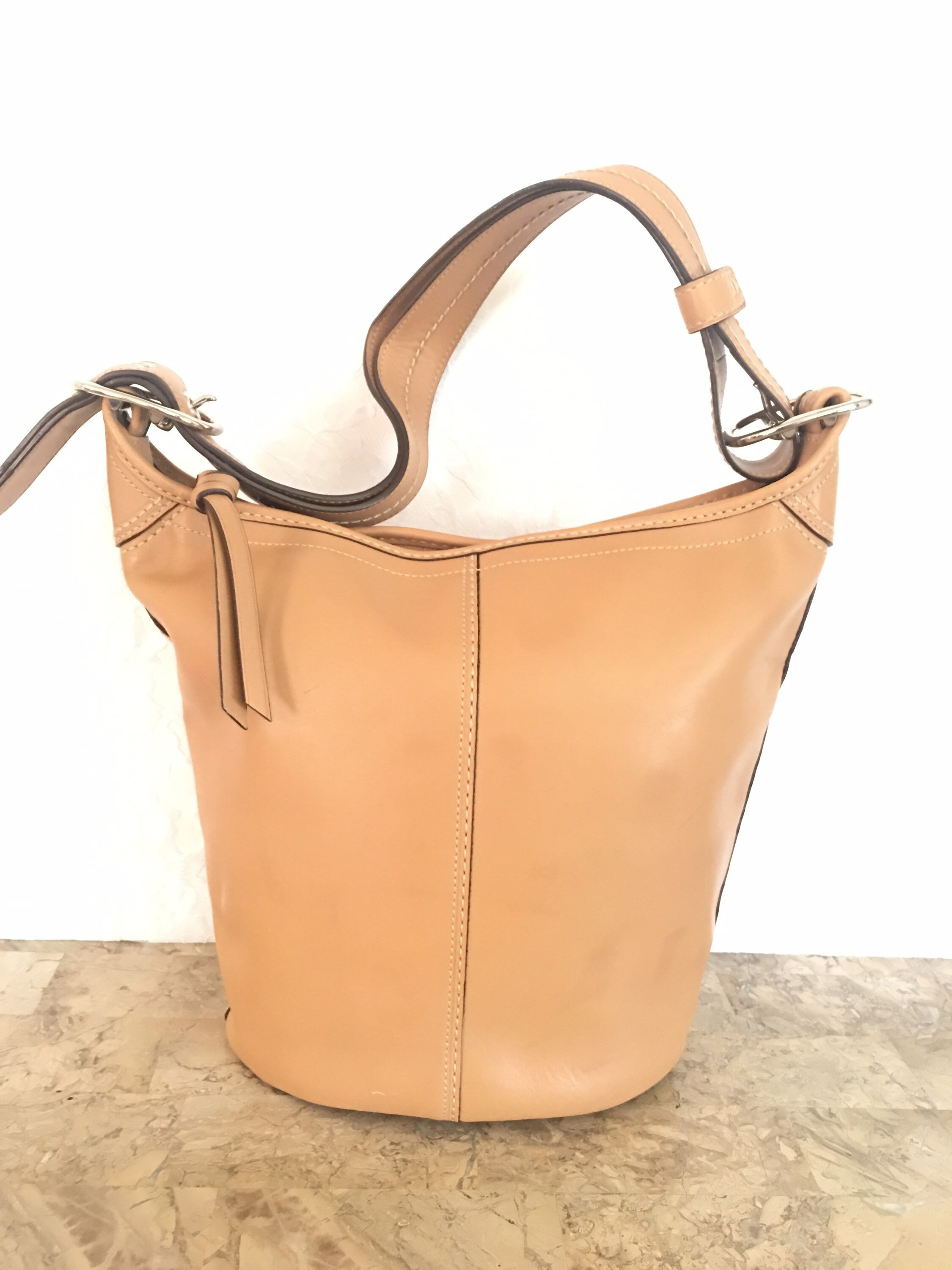 COACH F13353 Bleecker Tan Duffle Black Bucket Bag Shoulder Bag 