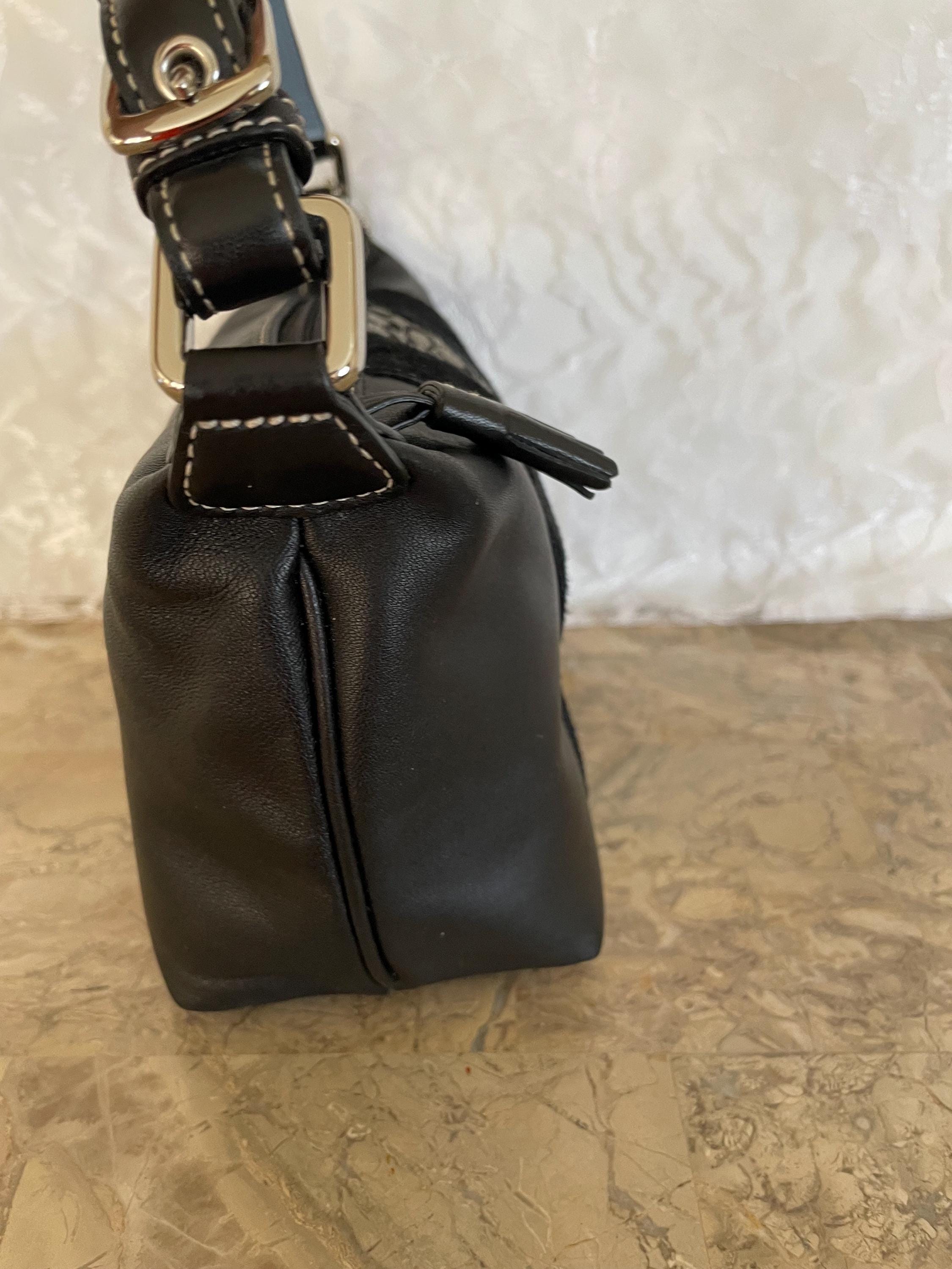 Vtg COACH Signature Black Canvasy / Leather Suede Fabric Y2K Demi 
