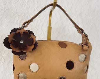 RARE Vtg COACH Brown polka dots leather miltocolored Y2K Demi mini bag