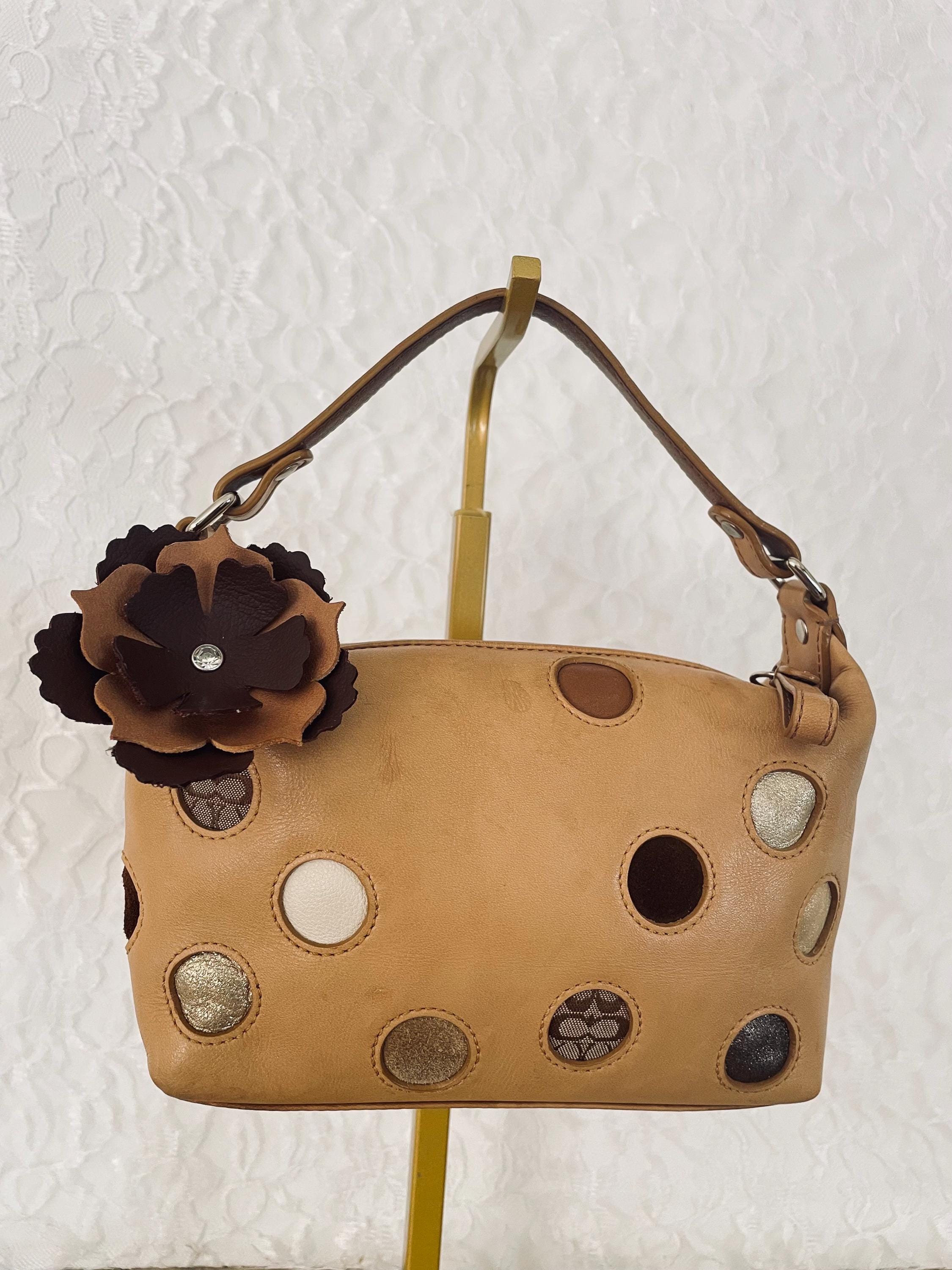 RARE Vtg COACH Brown Polka Dots Leather Miltocolored Y2K Demi Mini