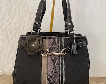 L Coach Hamptons Signature Canvas Leather Braided Satchel Shoulder