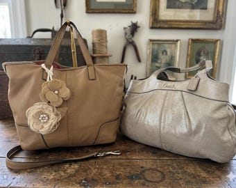 L Coach Hamptons Signature Canvas Leather Braided Satchel Shoulder
