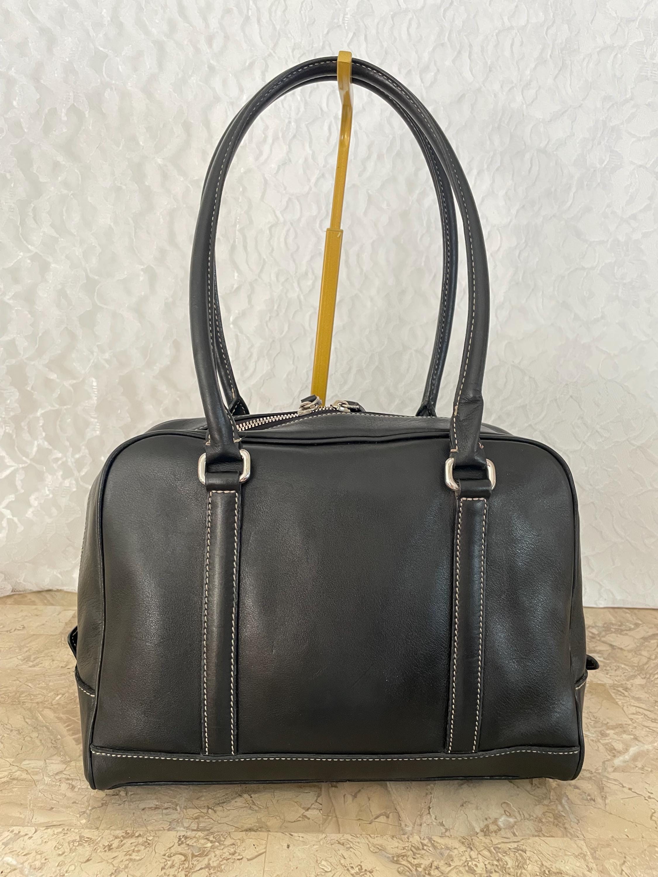 Vtg COACH Black Dr Style Leather Y2K Handbag Bag Tote 7788