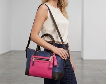 NWT COACH 21134 Molly legacy Satchel Colorblock  Dark Navy Pink Brown