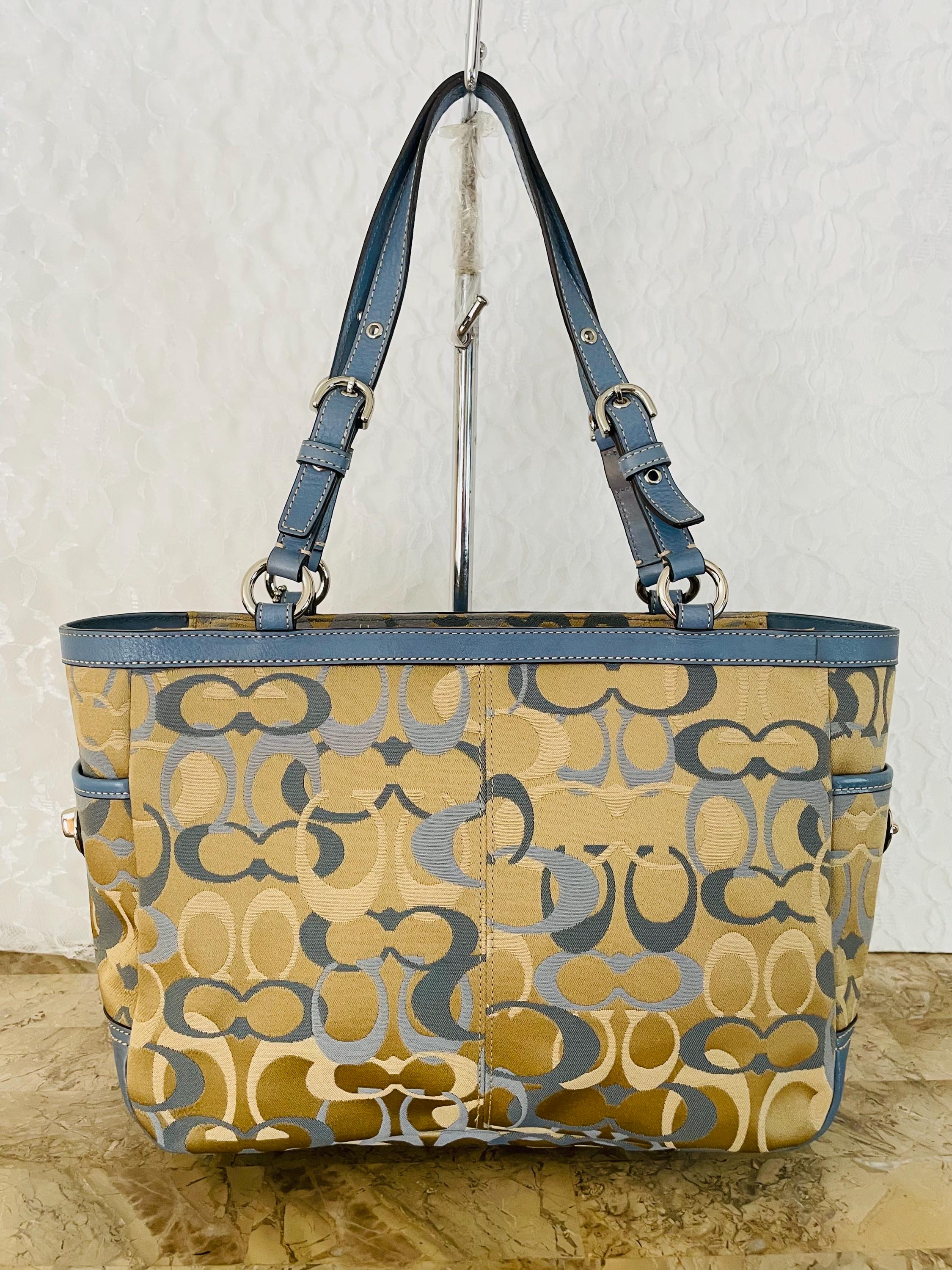 Vtg Coach Gallery Sateen Jacquard Leather Trim Tote Shoulder