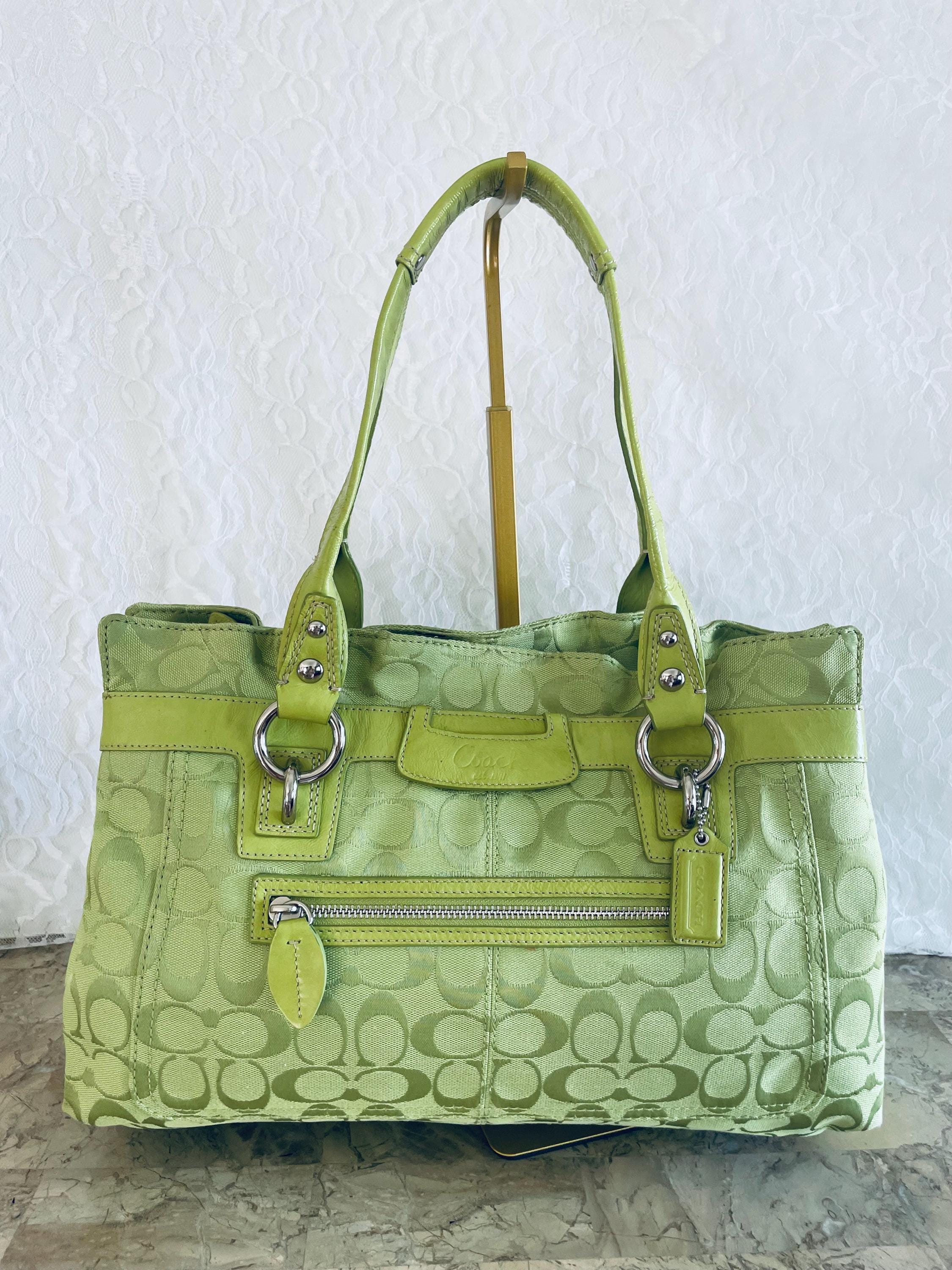 COACH Penelope Lime Green Canvas Jacquard Satchel BAG PURSE