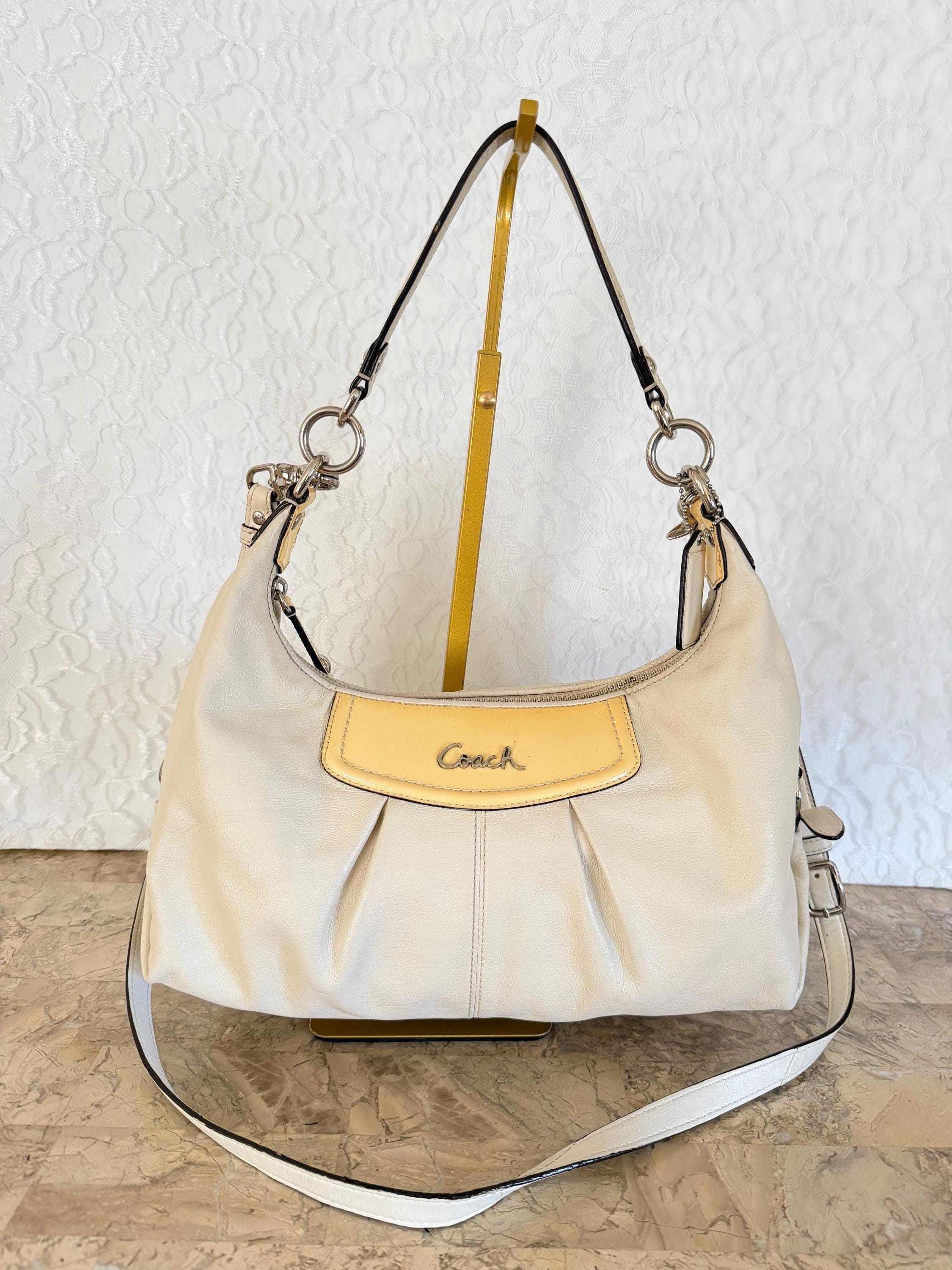 Vtg COACH Ashley Cream Pleated Leather Shoulder Ergo Handbag
