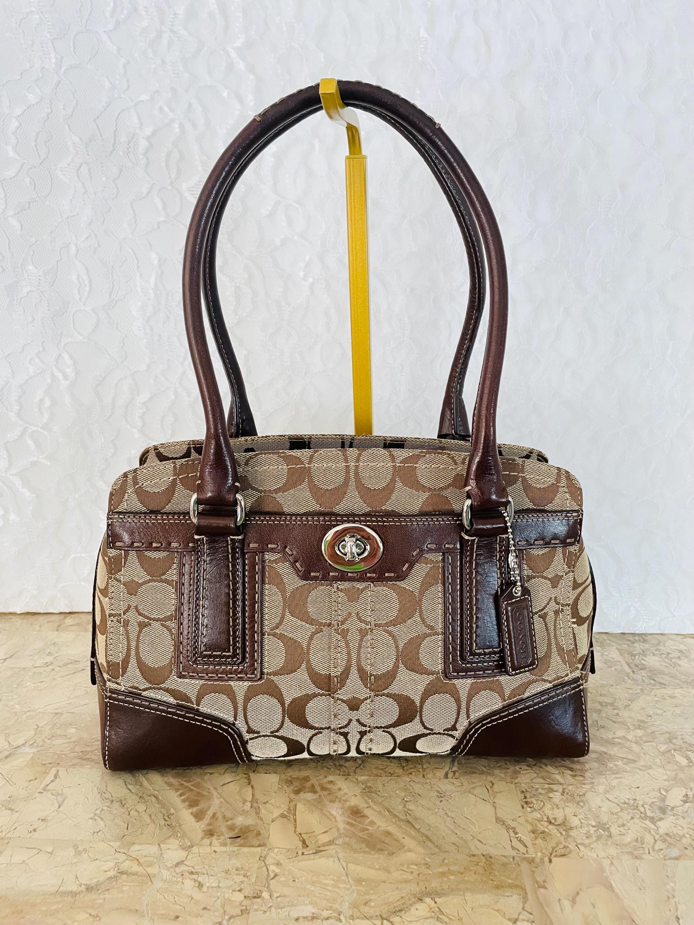 Coach Hampton Brown Canvas Leather Striped Multicolored Carryall